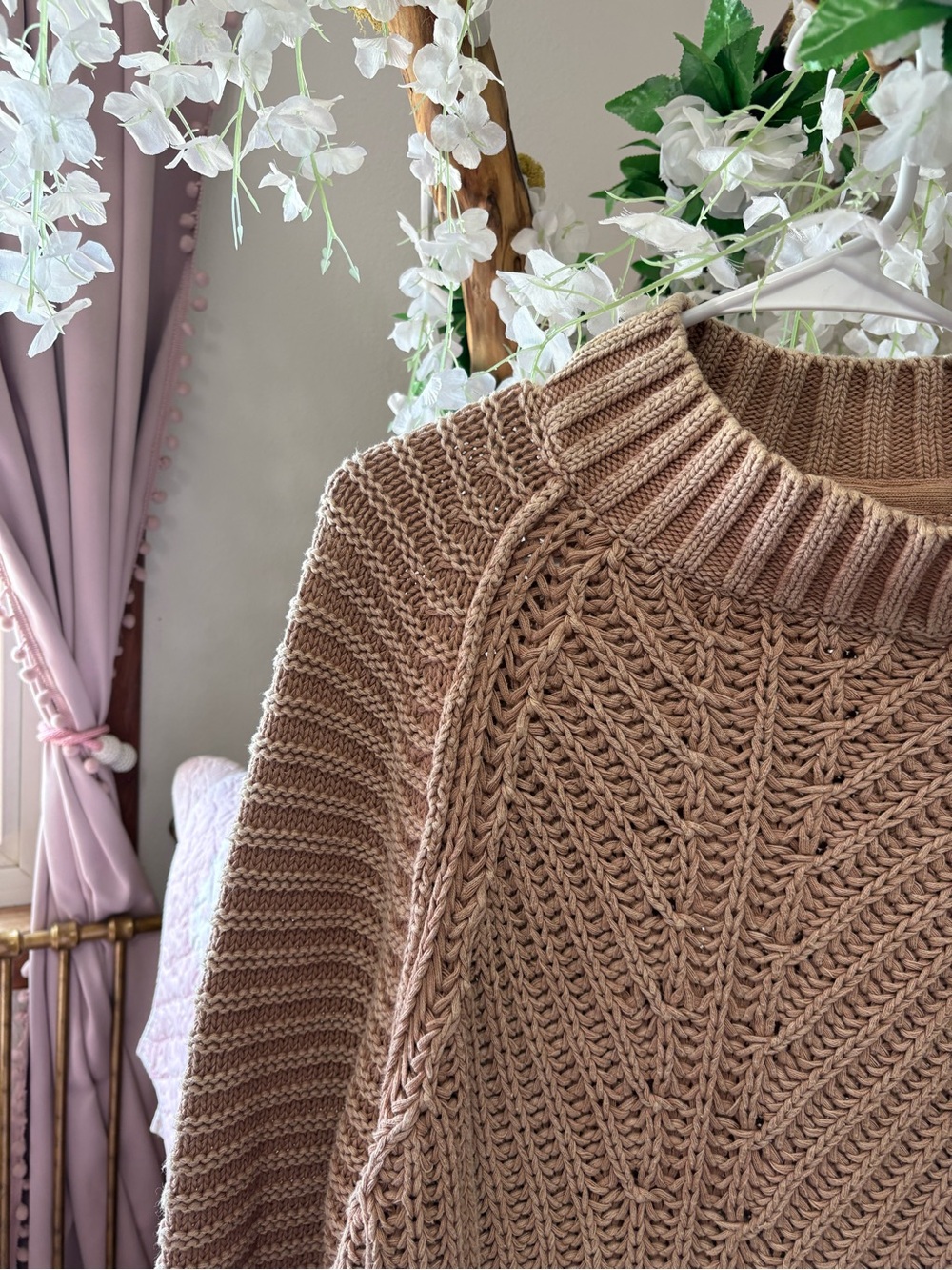 Free People Neutral Cable Knit Turtleneck Sweater - Taupe - Picture 5 of 8